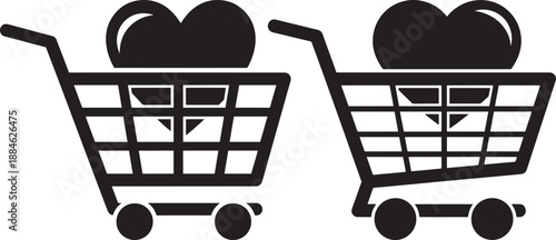 Shopping cart silhouette with hearts love gift store