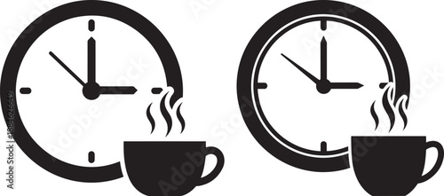 Silhouette of coffee time icon with clock beside