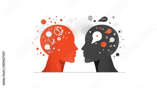Conceptual art representing human connection, dialogue, and mental exchange in modern communication or psychological contexts