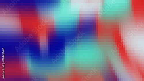 Blurred abstract pixelated color gradient with red, white, blue. Suitable for backgrounds, web design, and digital art projects.