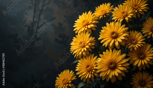 Yellow Daisy Flowers with Dark Background