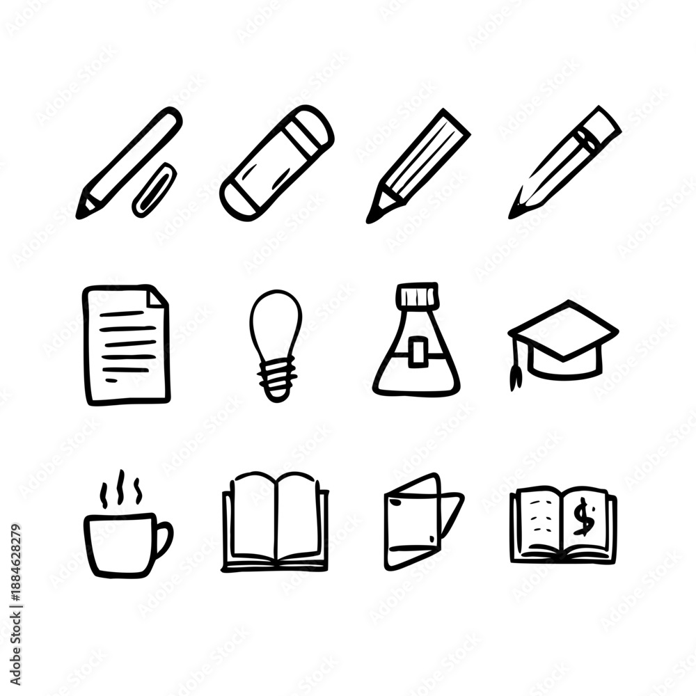 Obraz premium Hand-drawn icons representing school and study elements