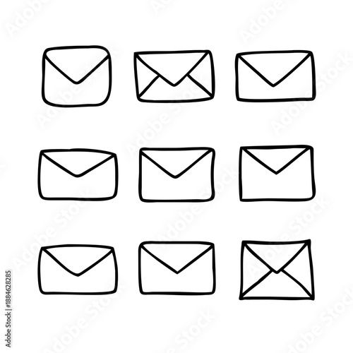 Hand-drawn envelopes icon set with different shapes and orientations