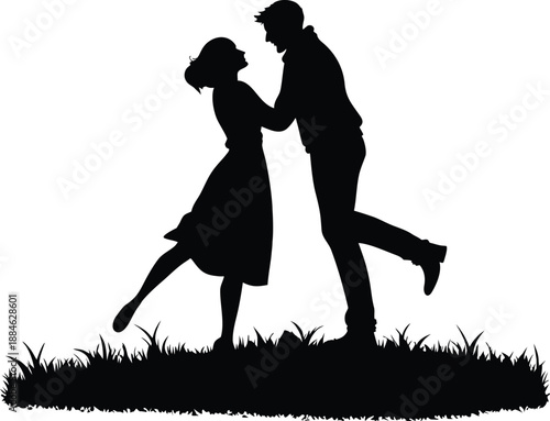 Black couple moment silhouette Valentine Vector 
