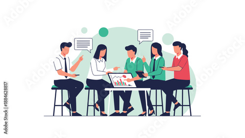 Diverse team collaborates on business strategy with laptop presentation