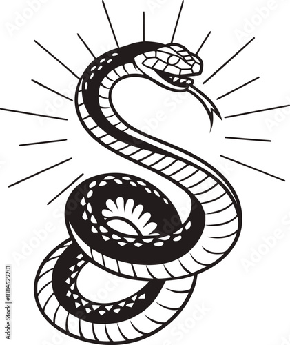 Serpentine Majesty: A stylized illustration of a coiled snake, exuding an aura of primal power and timeless allure.