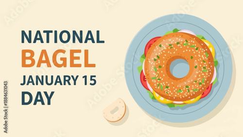 A festive graphic announces "National Bagel January 15 Day" with a bagel sandwich