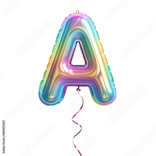  Colorful shiny 3D letter A balloon for party celebration isolated on a transparent background