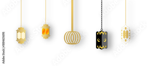 Islamic Hanging Lantern Set Minimal Arabic Festival Decoration Vector
