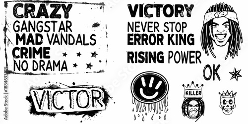 A collection of edgy hand drawn graphics with rebellious and bold typography