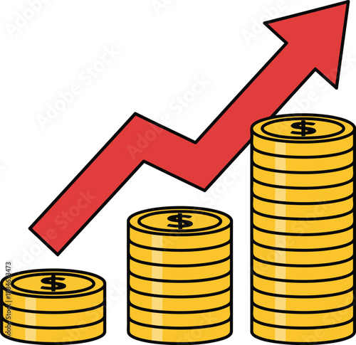 Three stacks of golden coins illustrating successful financial growth and investment returns