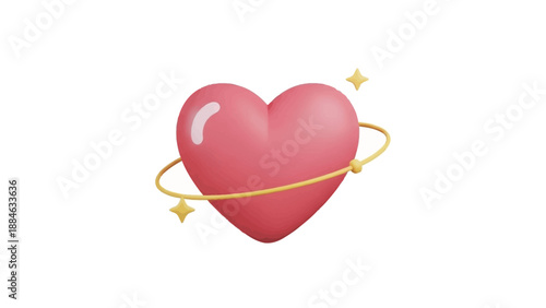 Pink Heart Icon with Golden Ring.