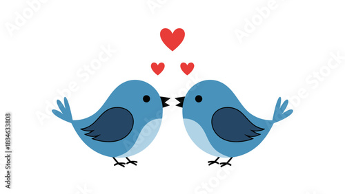 Two Blue Birds Kissing with Hearts.