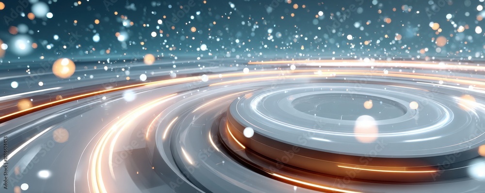 Fototapeta premium Dynamic animation of an abstract white digital grid tunnel with bright light fast motion energy