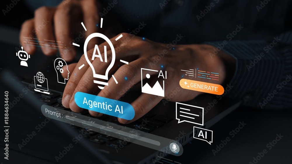 Obraz premium Hands Typing on a Laptop with AI Concept Illustrations Representing Technology, Innovation, and Digital Communication Gluon.