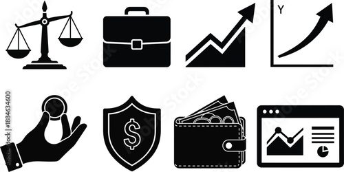 Financial icons silhouette isolated on transparent background