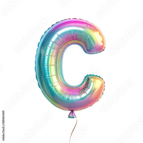  Colorful shiny 3D letter C balloon for party celebration isolated on a transparent background
