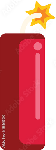 Cartoon dynamite stick is burning with a short fuse, igniting soon