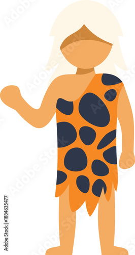 Cartoon caveman wearing an animal skin tunic and raising one hand