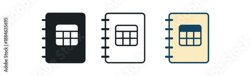 planning three notebook with tiny calendar grid cream and navy