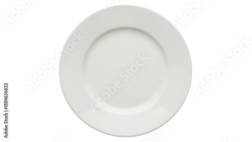 Empty white ceramic plate isolated PNG on transparent background, clean dinnerware for food presentation and restaurant use, top view