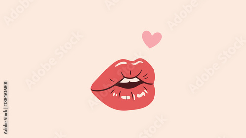 Illustration of Lips with Heart Symbol.