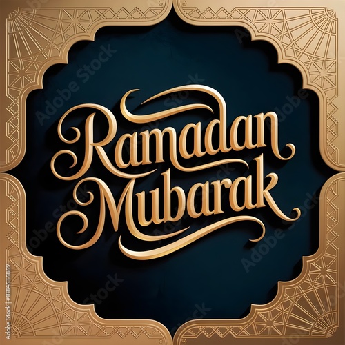 a luxurious greeting card design featuring Ramadan Mubarak in Golden and Blue color