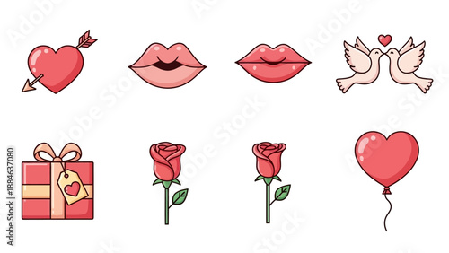 Heart Valentine Gift Love Lips Roses Illustration.