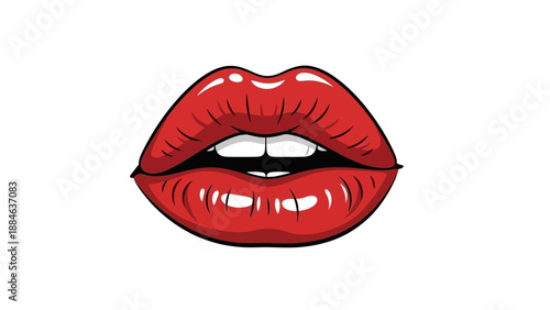 Red Lips Illustration Closeup Female Mouth.
