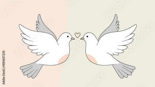 Two White Doves Facing Each Other.