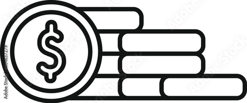 Line drawing of stacked coins with dollar symbol, symbolizing saving, investment, and financial growth