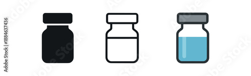 vaccine vial three small vial with rubber cap glass blue and gray