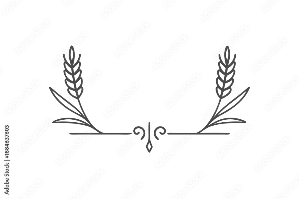 Fototapeta premium Botanical Decorative Divider Line with Wheat Ears