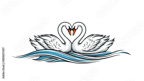 Two White Swans Forming Heart Shape.