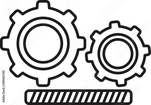 Interlocking gears symbolizing ongoing work and a progress bar indicating loading status