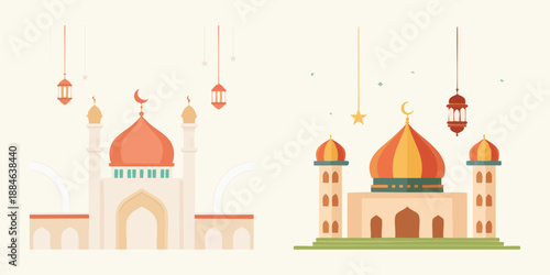 Minimal flat vector of modern mosque dome design with soft shapes and contemporary aesthetic.