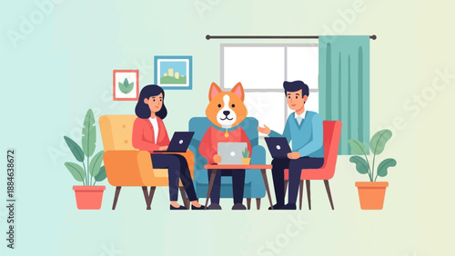 Teamwork with a dog in a modern living room setting