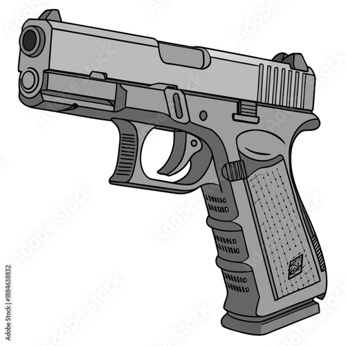 Tactical Polymer Pistol Realistic Firearm Illustration