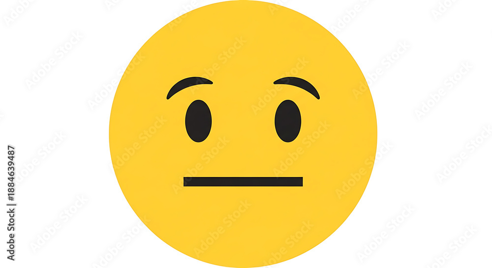 Fototapeta premium Yellow Emoji Face Neutral Expression Simple Flat Design Vector Illustration