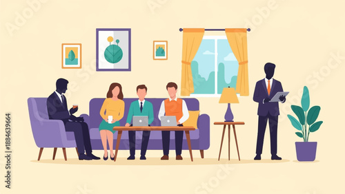 Professionals collaborate in a casual meeting setting