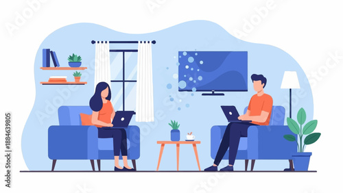 Two people working on laptops in a cozy living room setting (4)