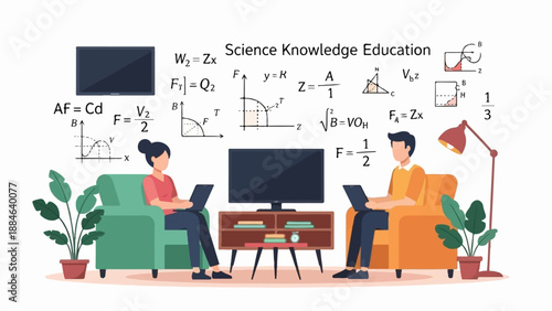 People learning science with laptops and diagrams