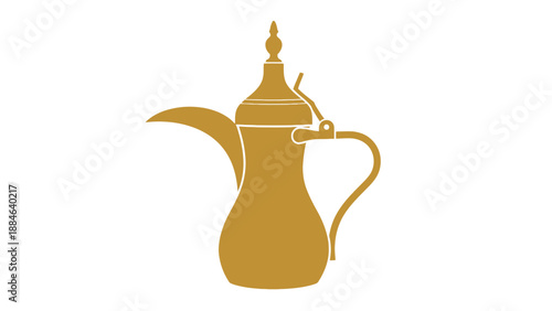 Elegant stylized golden illustration of a traditional Arabic coffee pot, known as a dallah, symbolizing hospitality and culture.