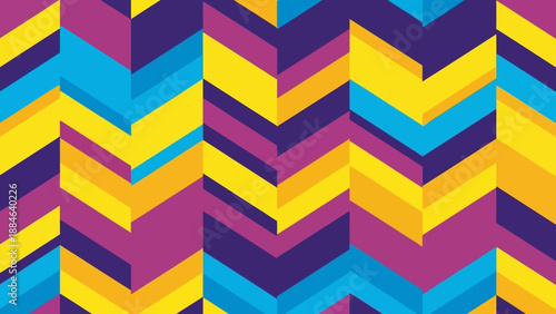 Vibrant abstract seamless chevron pattern featuring bold geometric shapes and a retro 1980s inspired color palette