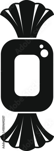 Black silhouette of a wrapped sweet candy or lollipop on a clean white background