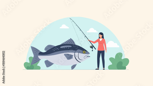 Woman proudly displays her large fish catch while fishing
