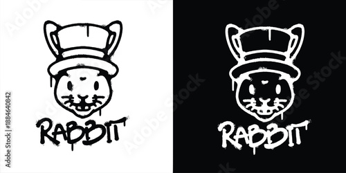 Graffiti Rabbit with hat logo vector design