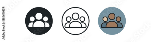 teamwork three three person silhouettes circle neutral skin tones and blue