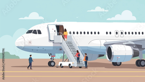 People boarding airplane via stairs on tarmac