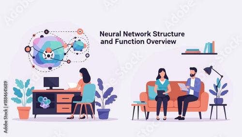 People interacting with abstract digital network structures and data